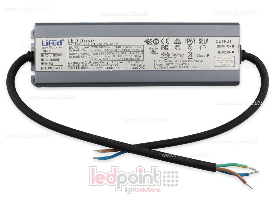 Transformateur 250W 24V IP67 LiFud PW-LF250-24-GOE
