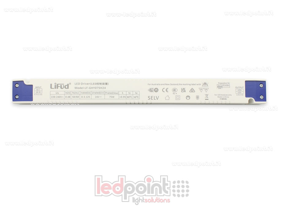 Transformateur ultra slim 75W 24V LiFud PW-LF75-24-GHY Transformateur ultra slim 75W 24V LiFud PW-LF75-24-GHY