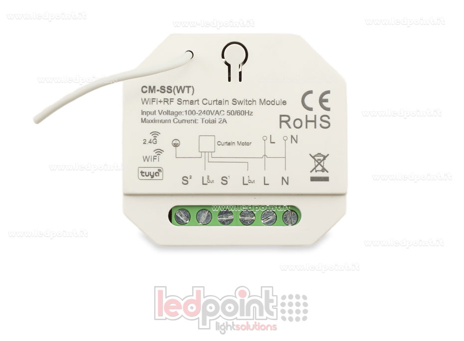 Interrupteur de rideau intelligent, 1CH*2A, 100-240VAC WiFi+RF 2.4GHz pour rail DIN SK-CM-SS(WT)