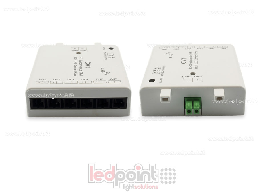 Interface variateur 6ch 60W 12V, RF 2.4GHz avec entrée pour capteur SK-CV1-12v Interface variateur 6ch 60W 12V, RF 2.4GHz avec entrée pour capteur SK-CV1-12v