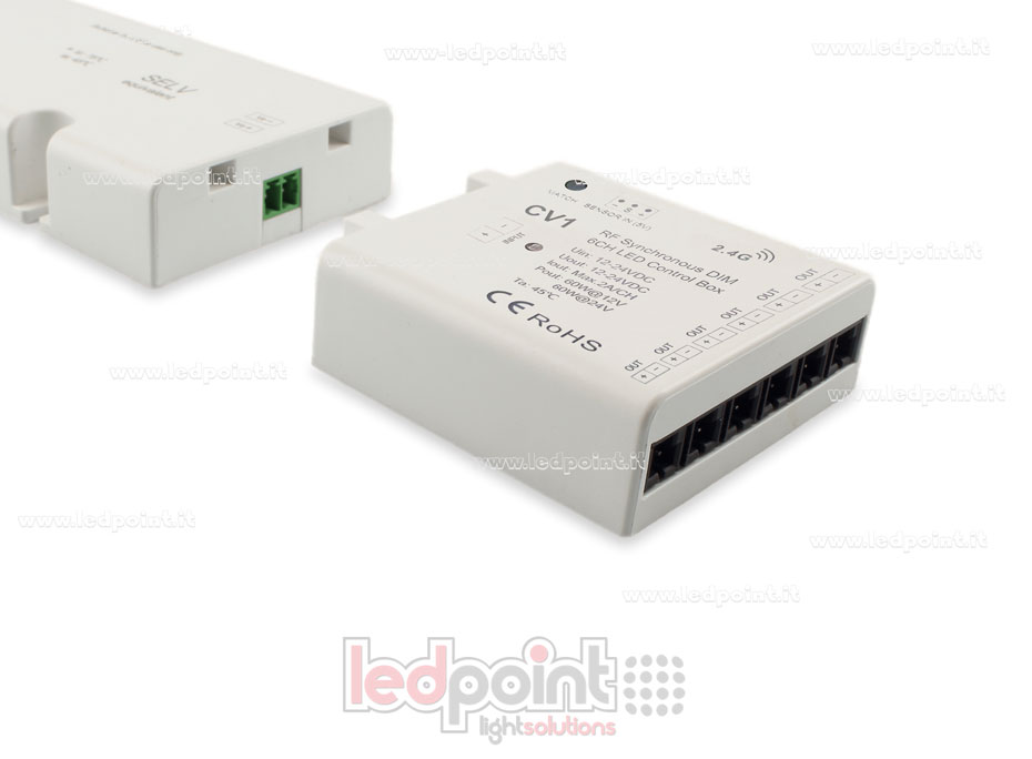 Interface variateur 6ch 60W 12V-24V, RF 2.4GHz avec entrée pour capteur SK-CV1 Interface variateur 6ch 60W 12V-24V, RF 2.4GHz avec entrée pour capteur SK-CV1