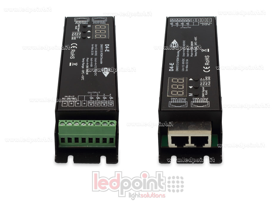 DMX 512 & RDM décodeur, 4 canaux 8A chacun, tension 12-36V DC, port RJ45 SK-D4-E DMX 512 & RDM décodeur, 4 canaux 8A chacun, tension 12-36V DC, port RJ45 SK-D4-E