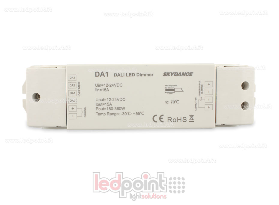 Dimmer DALI, 1 canal 15A, 12-24V DC, tension constante SK-DA1