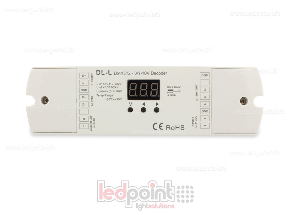 0/1-10V DMX 512 décodeur, 4 canaux 20mA chacun, tension 12-24 DC SK-DL-L 0/1-10V DMX 512 décodeur, 4 canaux 20mA chacun, tension 12-24 DC SK-DL-L