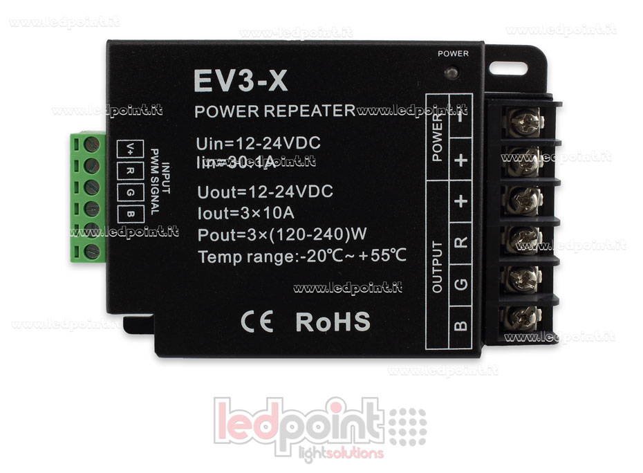 RGB amplificateur de signal 12-36V 30A (3 canaux de 10A) SK-EV3-X RGB amplificateur de signal 12-36V 30A (3 canaux de 10A) SK-EV3-X