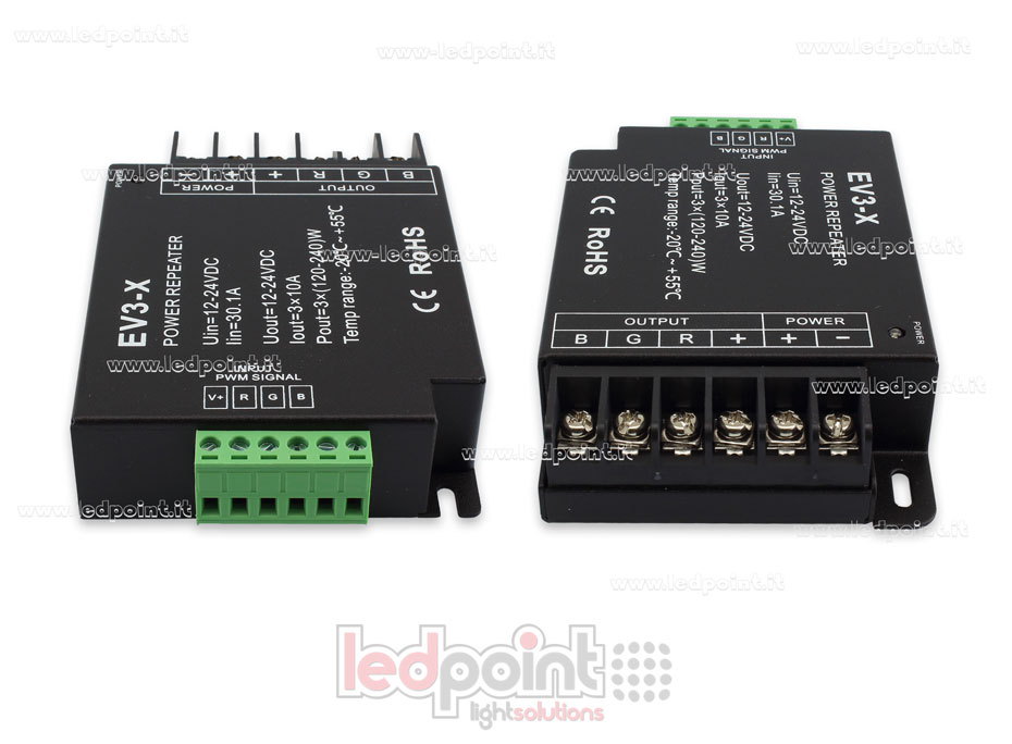 RGB amplificateur de signal 12-36V 30A (3 canaux de 10A) SK-EV3-X RGB amplificateur de signal 12-36V 30A (3 canaux de 10A) SK-EV3-X