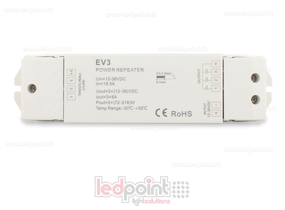 RGB amplificateur de signal 12-36V 18A (3 canaux de 7A) SK-EV3 RGB amplificateur de signal 12-36V 18A (3 canaux de 7A) SK-EV3