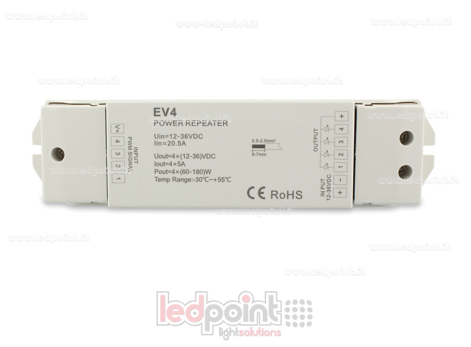 RGB amplificateur de signal 12-36V 20A (4 canaux de 6A) SK-EV4 RGB amplificateur de signal 12-36V 20A (4 canaux de 6A) SK-EV4