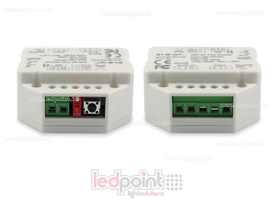 Contrôleur monocouleur triac 100/230V, push dim AC, WiFi, RF 2.4G, pour boîte de jonction murale SK-S1-B(WT) Contrôleur monocouleur triac 100/230V, push dim AC, WiFi, RF 2.4G, pour boîte de jonction murale SK-S1-B(WT)