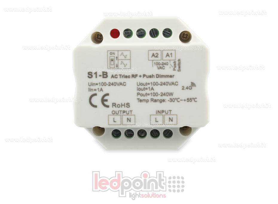 Contrôleur monocouleur triac 100/230V, push dim AC, RF 2.4G, pour boîte de jonction murale SK-S1-B Contrôleur monocouleur triac 100/230V, push dim AC, RF 2.4G, pour boîte de jonction murale SK-S1-B