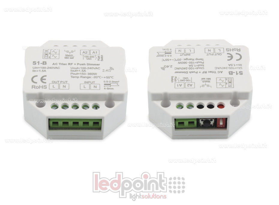 Contrôleur monocouleur triac 100/230V, push dim AC, RF 2.4G, pour boîte de jonction murale SK-S1-B Contrôleur monocouleur triac 100/230V, push dim AC, RF 2.4G, pour boîte de jonction murale SK-S1-B