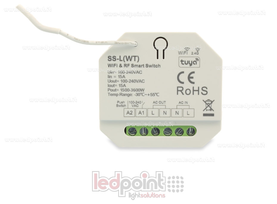 Contrôleur monochromatique 100-240VAC, on/off, non dimmable, 1.5A, push dim, WiFi, RF 2.4G, pour boîte murale SK-SS-L(WT)