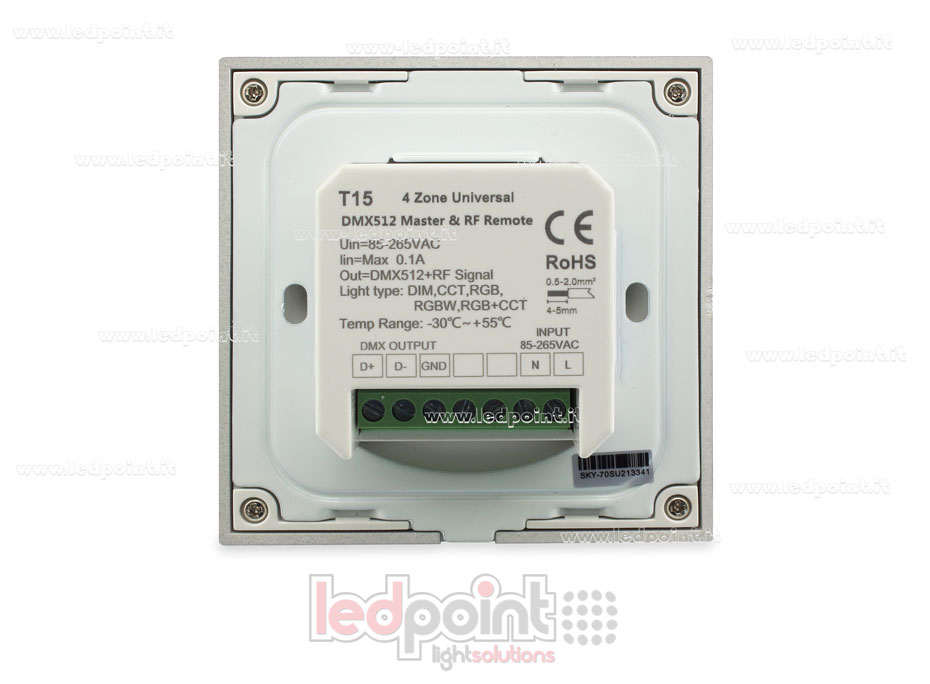Télécommande maître RGB+CCT 4 zones blanc murale RF2.4G + DMX512 SK-T15-W