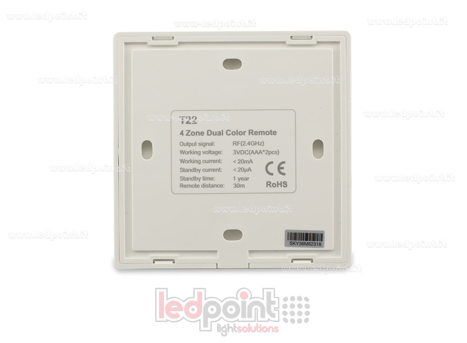 Télécommande murale CCT, pile, noire, 4 zones RF2.4G SK-T22-B Télécommande murale CCT, pile, noire, 4 zones RF2.4G SK-T22-B