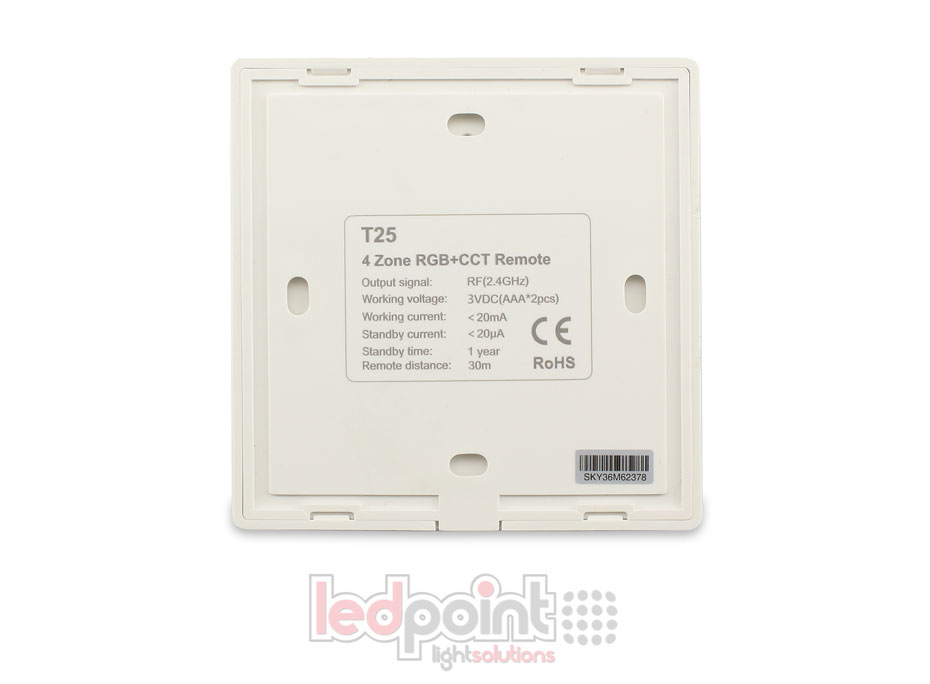 Télécommande murale noir RGB/CCT 4 zones RF2.4G SK-T25-B Télécommande murale noir RGB/CCT 4 zones RF2.4G SK-T25-B