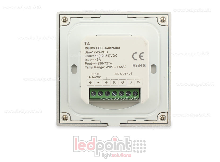 Contrôleur et télécommande murale RF RGBW 12-24V, blanc, 86x86mb SK-T4-W Contrôleur et télécommande murale RF RGBW 12-24V, blanc, 86x86mb SK-T4-W