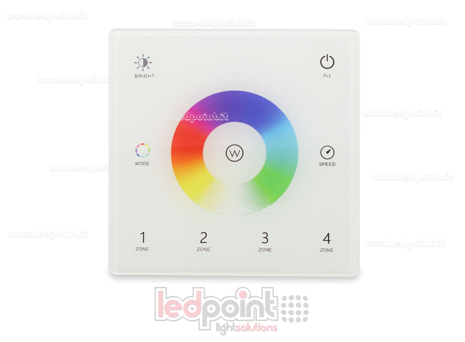 Télécommande murale slim RGB/RGBW, à piles, blanche, 4 zones RF2.4G SK-TW4-4-W Télécommande murale slim RGB/RGBW, à piles, blanche, 4 zones RF2.4G SK-TW4-4-W