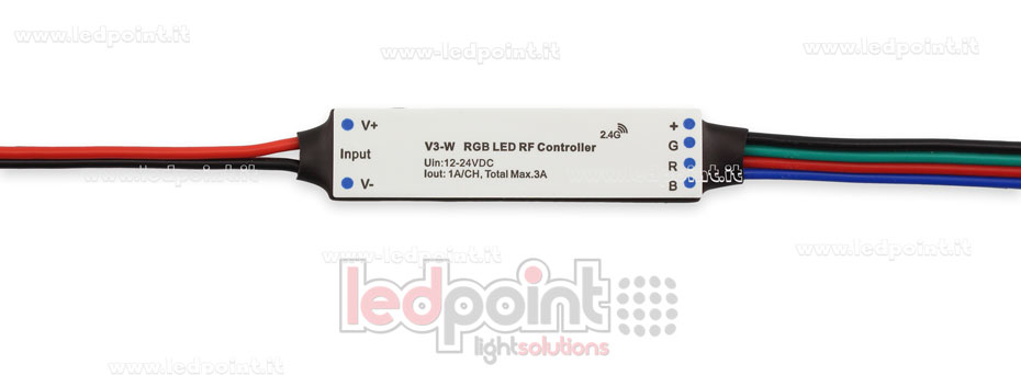 Mini récepteur variateur, pour installation profilée, RGB, 12 / 24V, 3ch 1A / CH, RF 2.4G SK-V3-W Mini récepteur variateur, pour installation profilée, RGB, 12 / 24V, 3ch 1A / CH, RF 2.4G SK-V3-W