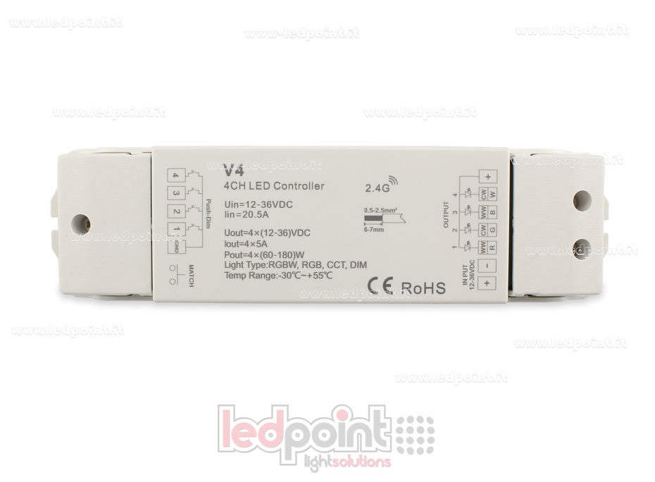 Variateur RGBW 12/48V, 4ch*5A, RF 2.4GHz SK-V4 Variateur RGBW 12/48V, 4ch*5A, RF 2.4GHz SK-V4
