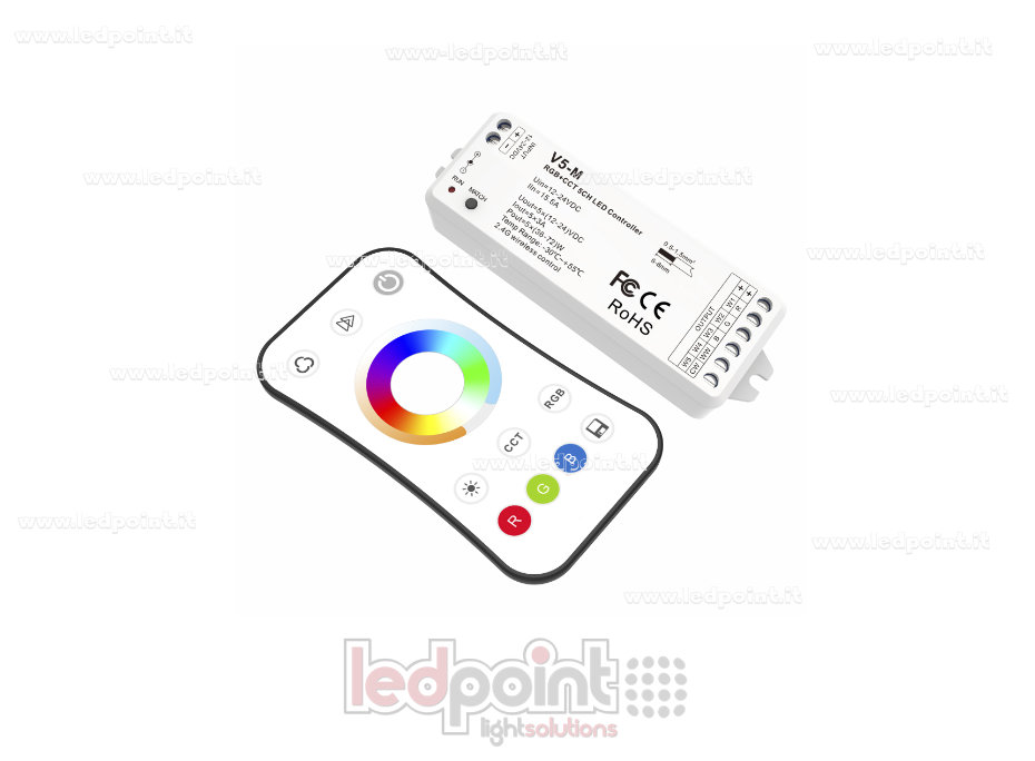 Kit télécommande + contrôleur RGBCCT 12/24 V, 5 canaux*3 A, max. 15,5 A, RF 2,4 G SK-V5-M+R17 Kit télécommande + contrôleur RGBCCT 12/24 V, 5 canaux*3 A, max. 15,5 A, RF 2,4 G SK-V5-M+R17