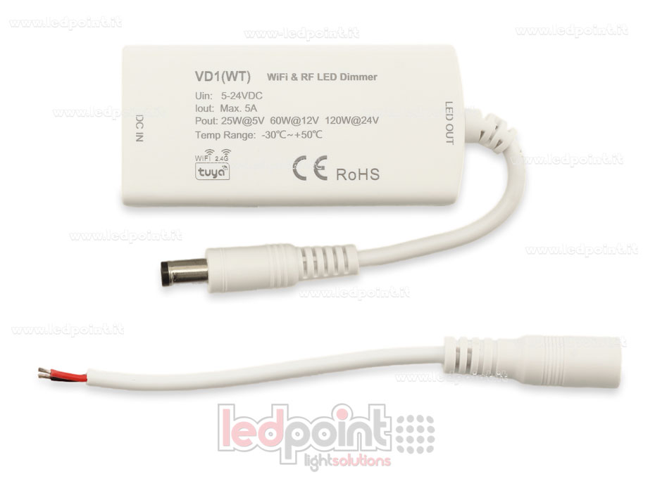 Récepteur variateur monochrome avec 3 boutons 5/24V, 1ch*5A, Wi-Fi et RF 2.4G SK-VD1(WT)